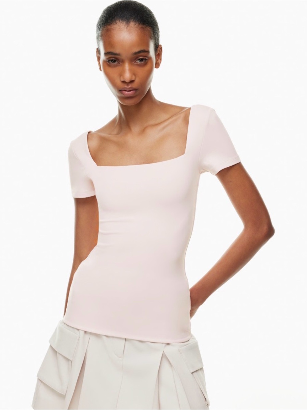 Aritzia Short Sleeve Square Neck Top in Pale Pink